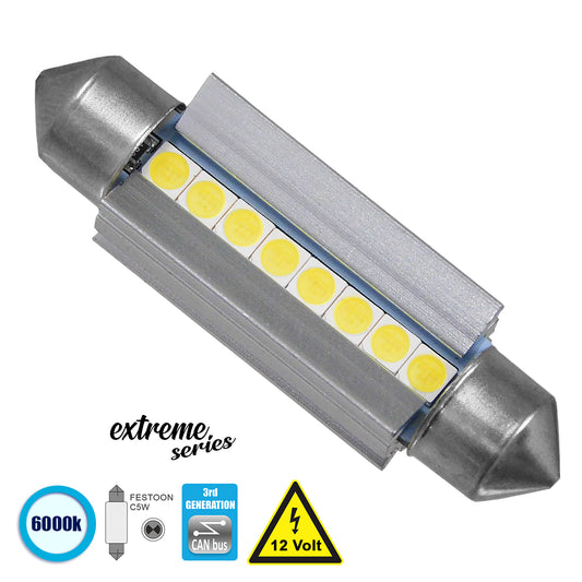 C5W 81340 Λάμπα Αυτοκινήτου 42mm FESTOON 3rd Generation Can-Bus Extreme Series LED 8 SMD 3030 8W 1200lm 120° DC 12V IP20 Ψυχρό Λευκό 6000K