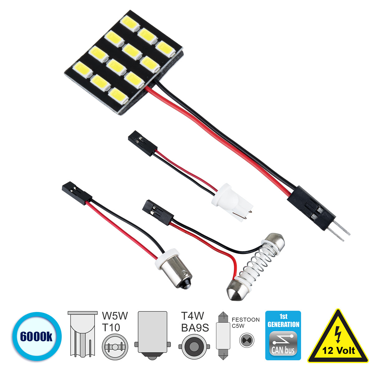 81402 Λάμπα Αυτοκινήτου LED PCB PLATE - T10 - W5W - BA9S - T4W - FESTOON - C5W 1st Generation Can-Bus Series LED 12 SMD 5630 4W 600lm 120° DC 12V IP20 Ψυχρό Λευκό 6000K