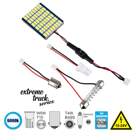 81404 Λάμπα Αυτοκινήτου & Φορτηγού LED PCB PLATE - T10 - W5W - BA9S - T4W - FESTOON - C5W 3rd Generation Can-Bus Extreme Truck Series LED 48 SMD 5630 16W 2400lm 120° DC 12-24V IP20 Ψυχρό Λευκό 6000K