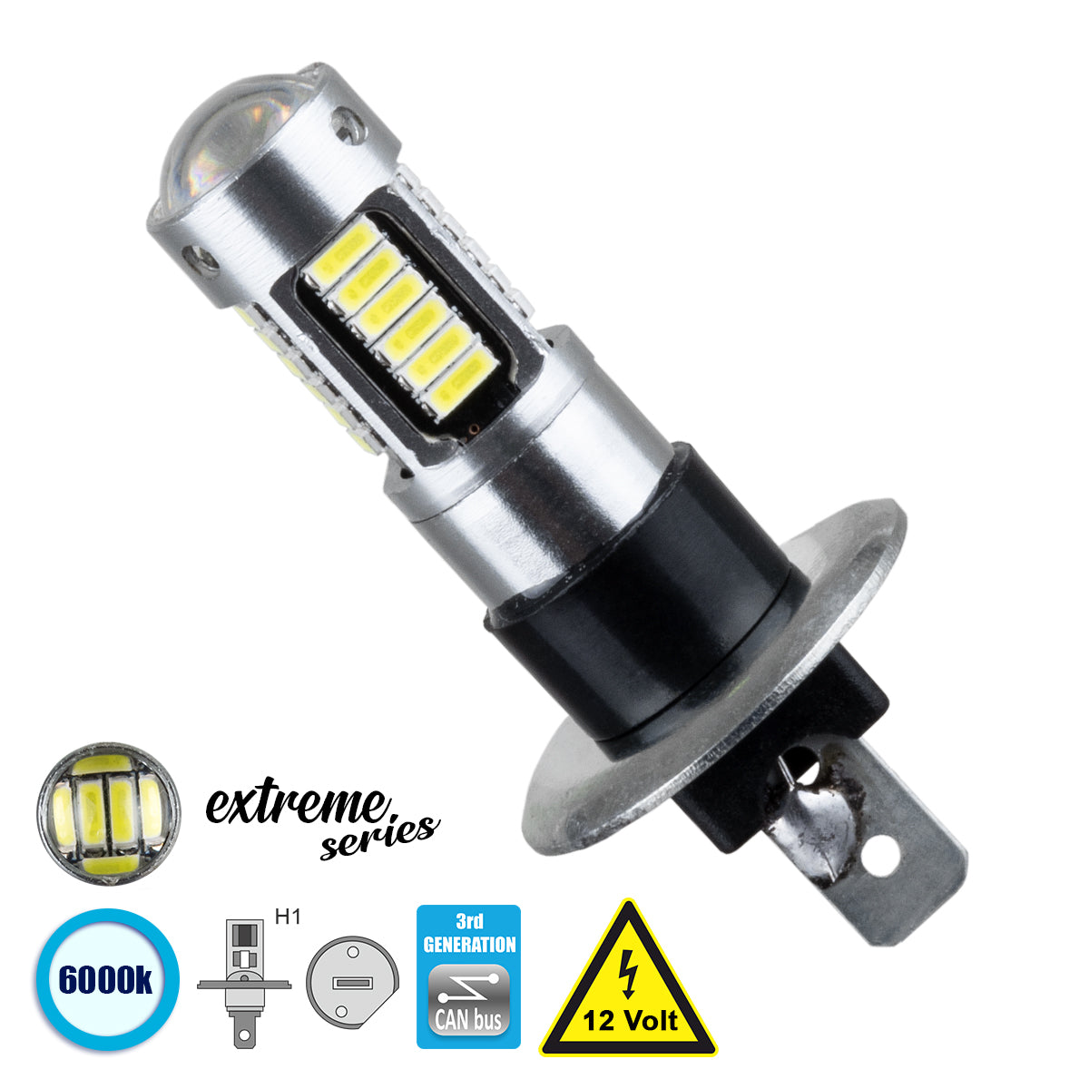 81411 Λάμπα Αυτοκίνητου H1 3rd Generation Can-Bus Extreme Series LED 30 SMD 4014 6W 900lm 360° DC 12V IP20 Ψυχρό Λευκό 6000K