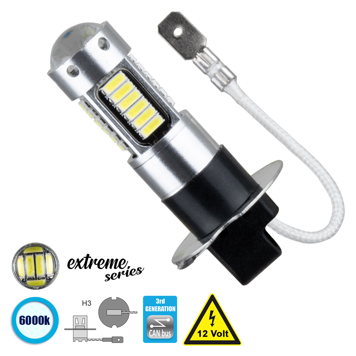 81412 Λάμπα Αυτοκίνητου H3 3rd Generation Can-Bus Extreme Series LED 30 SMD 4014 6W 900lm 360° DC 12V IP20 Ψυχρό Λευκό 6000K