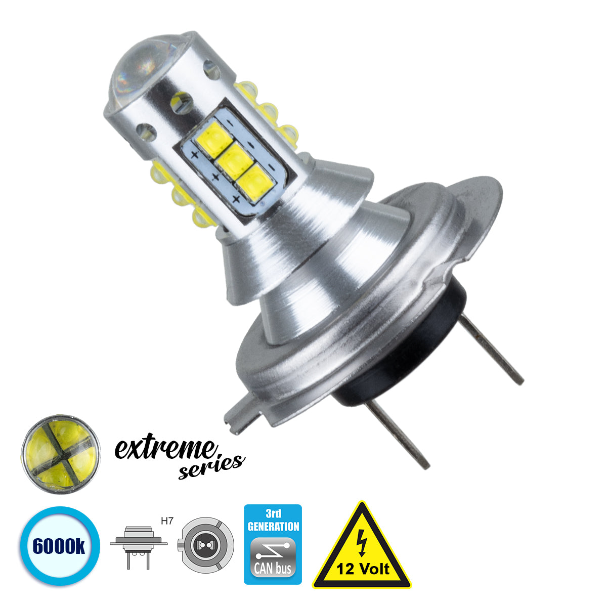 H7 81436 Λάμπα H7 CANbus LED 15W 1850lm 360° DC 12V IP20 Ψυχρό Λευκό 6000K - 16 x CREE XBD Chip - Μ3.4 x Π3.4 x Υ5.7