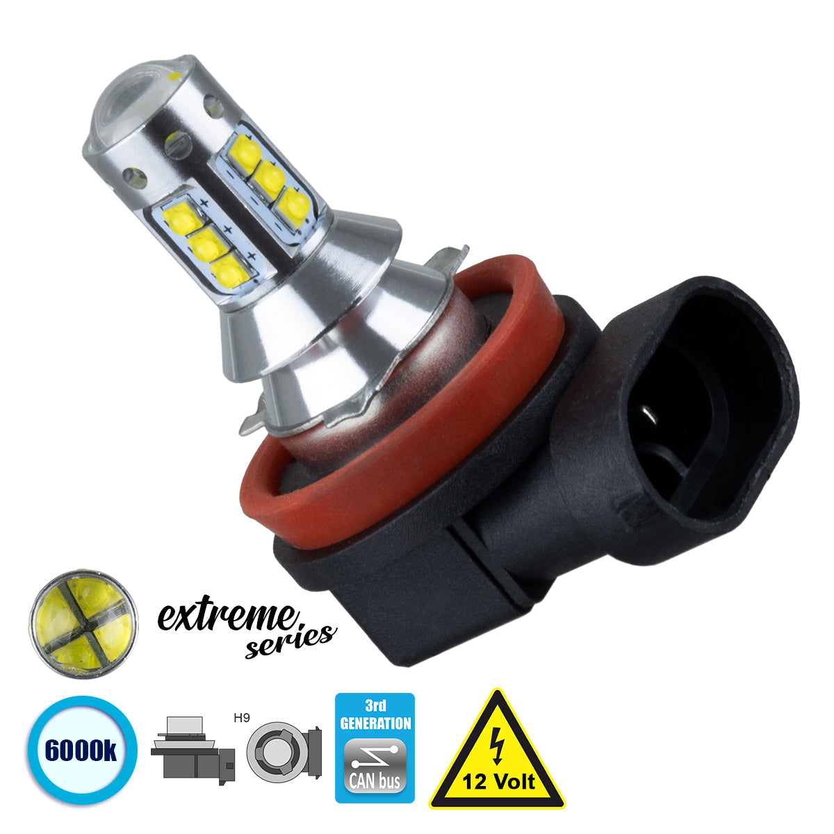 81438 Λάμπα Αυτοκίνητου H9 3rd Generation Can-Bus Extreme Series LED 16 CREE XBD 15W 2115lm 360° DC 12V IP20 Ψυχρό Λευκό 6000K