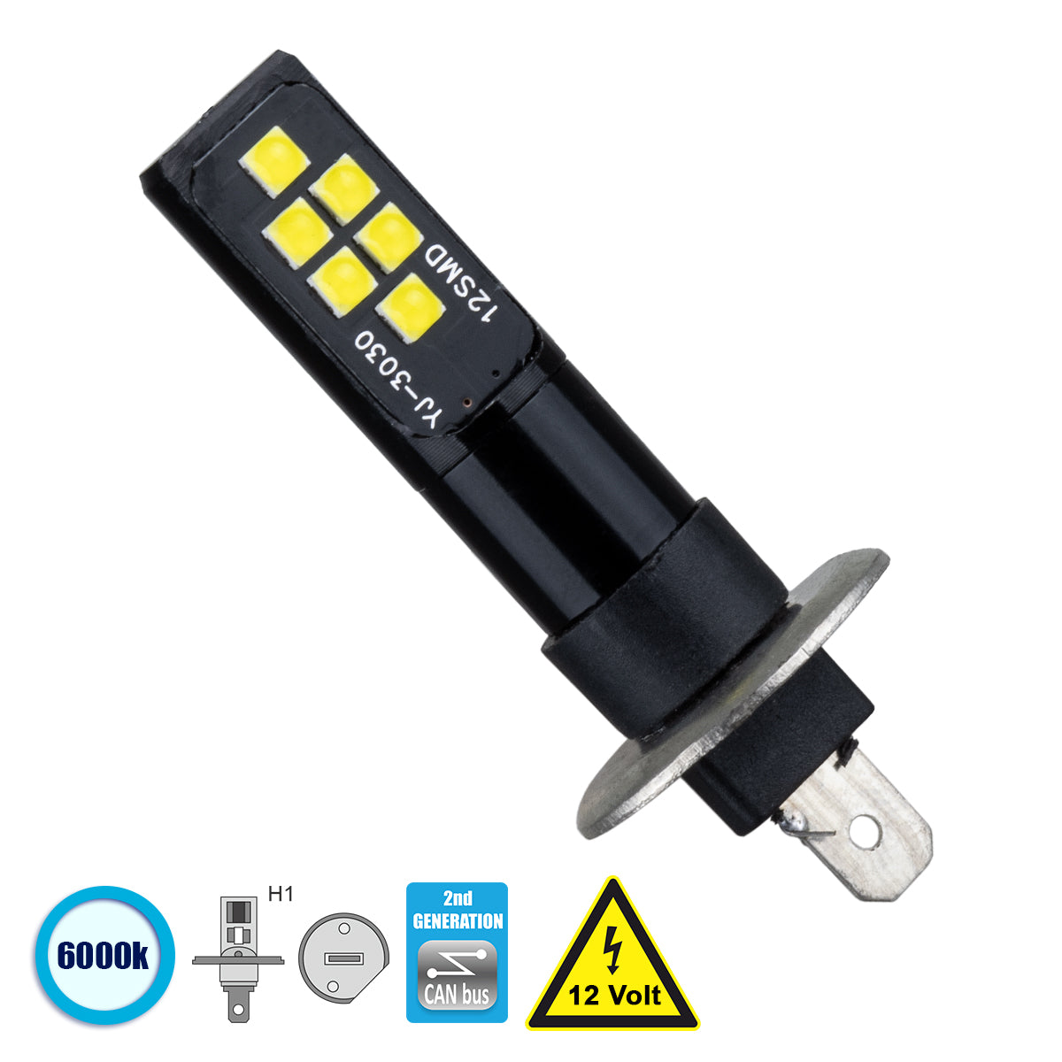 81444 Λάμπα Αυτοκίνητου H1 2nd Generation Can-Bus Series LED 12 SMD 3030 8W 1200lm 360° DC 12V IP20 Ψυχρό Λευκό 6000K