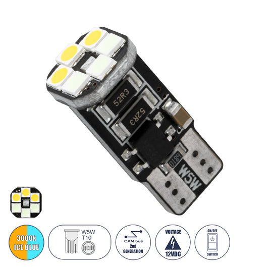 T10 W5W 81466 Λάμπα Αυτοκινήτου LED 3 Stage Color Change by Switch On/Off 2rd Generation Can-Bus Series 10xSMD3535 1.3W 156lm 360° DC 10-48V IP20 Μ1 x Π1 x Υ2.5cm Θερμό Λευκό 3000K & Ice Blue