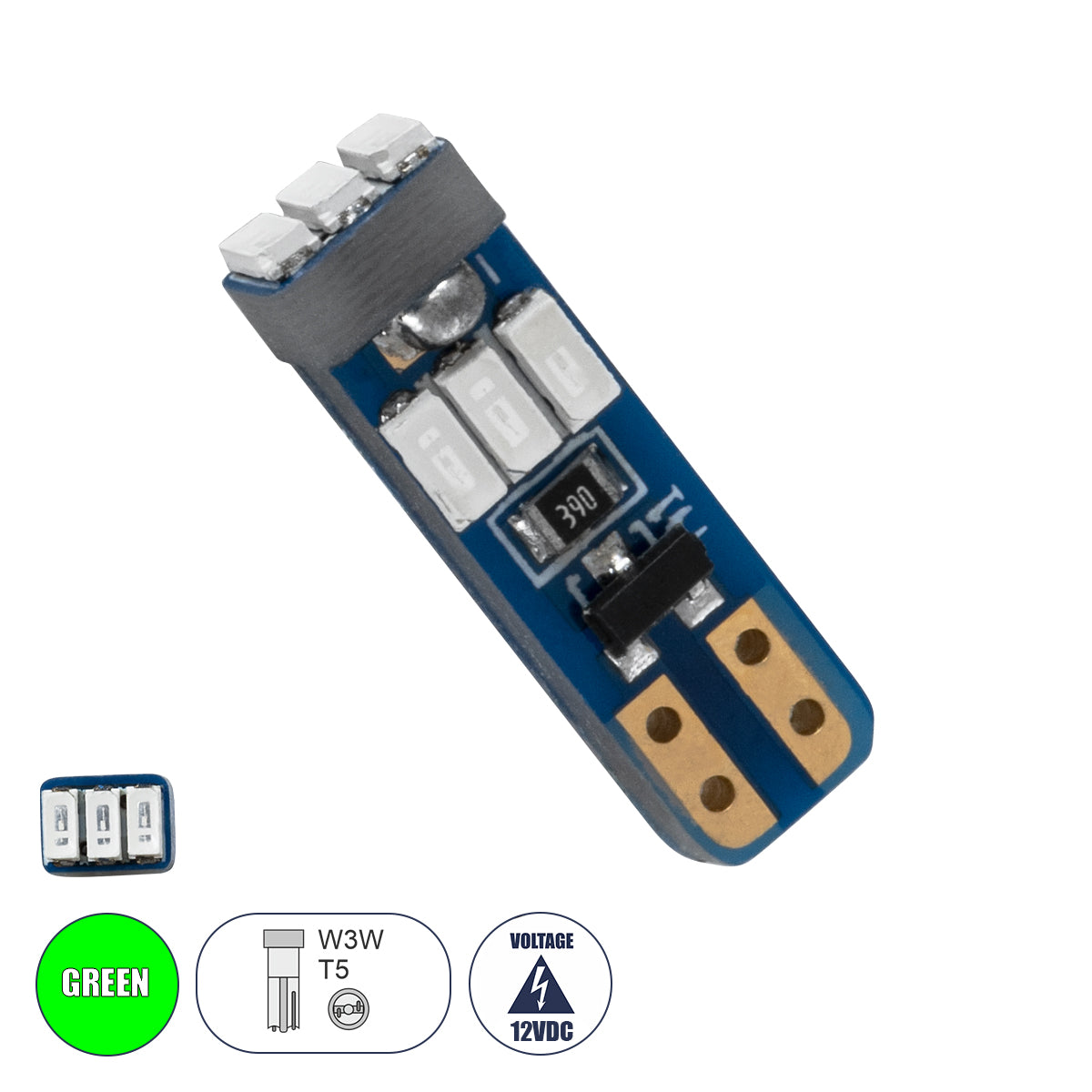 T5 81470 Λάμπα Αυτοκινήτου LED 9xSMD3014 0.25W 25lm 360° DC 12-16V IP20 Μ0.5 x Π0.4 x Υ1.8cm Πράσινο