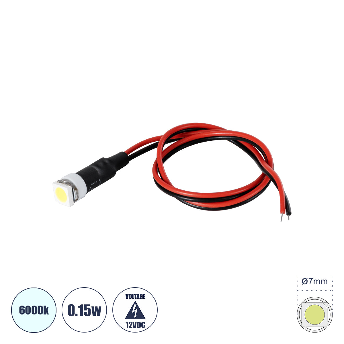 SMD-LED 81482 Υψηλής Ισχύος SMD LED 0.15W DC 12V - Φ0.7 x Υ2.3cm - Ψυχρό Λευκό 6000K - Dimmable