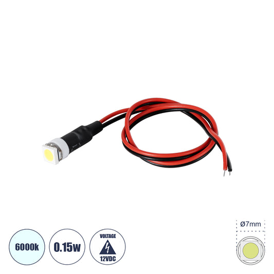 SMD-LED 81482 Υψηλής Ισχύος SMD LED 0.15W DC 12V - Φ0.7 x Υ2.3cm - Ψυχρό Λευκό 6000K - Dimmable