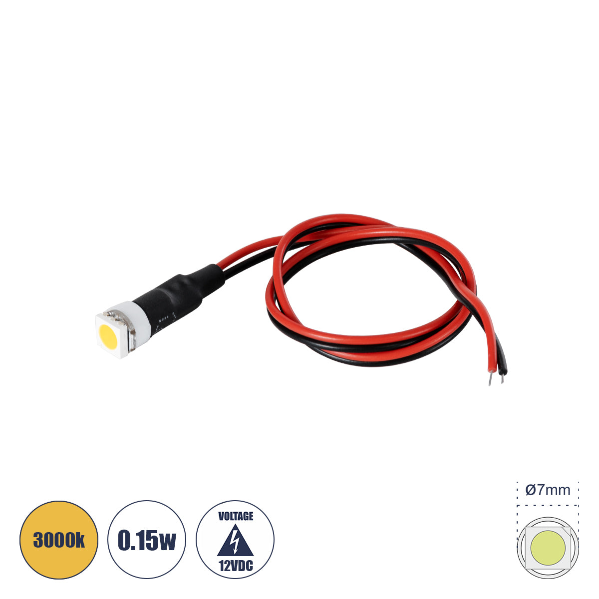 SMD-LED 81483 Υψηλής Ισχύος SMD LED 0.15W DC 12V - Φ0.7 x Υ2.3cm - Θερμό Λευκό 3000K - Dimmable