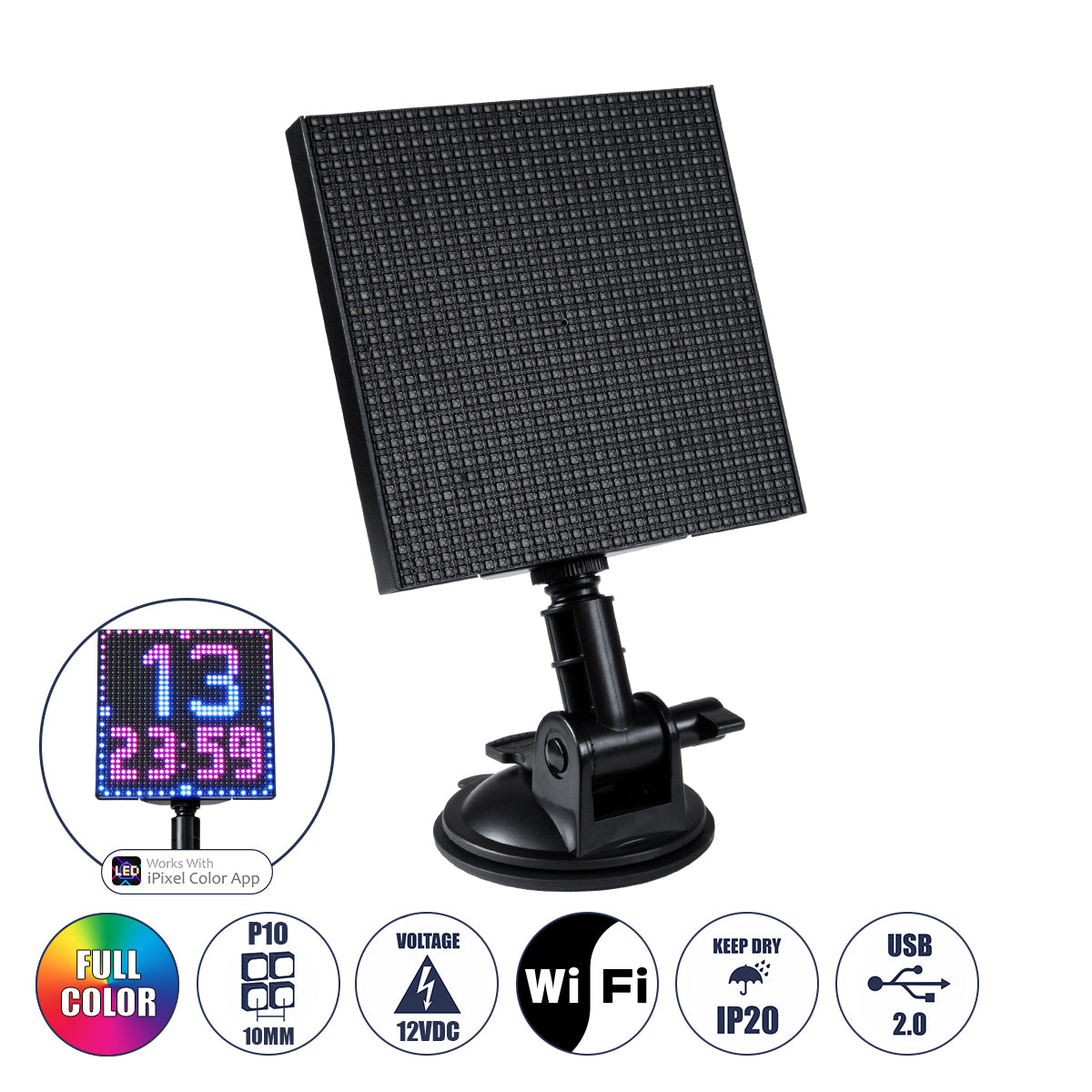 81501 LED Scrolling Display 32x32 Pixel - Κυλιόμενη Ψηφιακή Πινακίδα / Επιγραφή Μονής Όψης P10 LED SMD DC 12V USB - Λειτουργία μέσω Wi-Fi με Εφαρμογή APP - IP20 - Μ13.2 x Π4 x Υ25cm - Πολύχρωμο RGBW