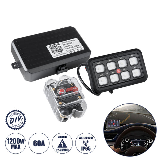 81503 Ψηφιακό Πάνελ Ελέγχου Φωτισμού DIY Bluetooth για Οχήματα με 8 Διακόπτες On/Off DC 12-24V Max 1200W 60A Αδιάβροχο IP65 Μ12 x Π7 x Υ1.5cm