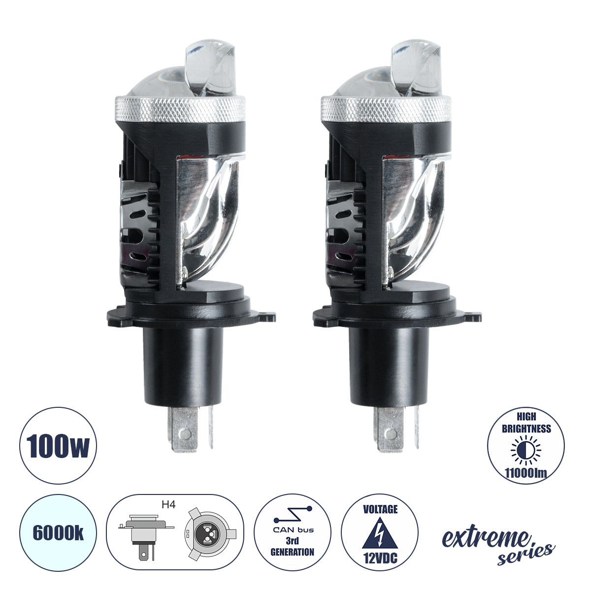 81506 H4 X10 360° Line KIT Βασικού Φωτισμού Αυτοκινήτου & Μοτοσυκλέτας 3nd Generation Can-Bus Series LED CREE CXB 100W 11000lm DC 12V Αδιάβροχο IP56 Ψυχρό Λευκό 6000K