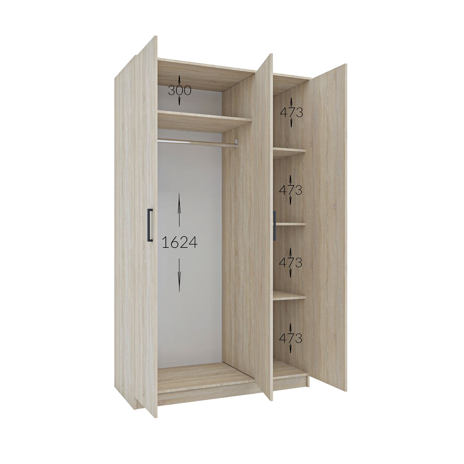 Ντουλάπα Τρίφυλλη Simple Σονόμα 120x52x205