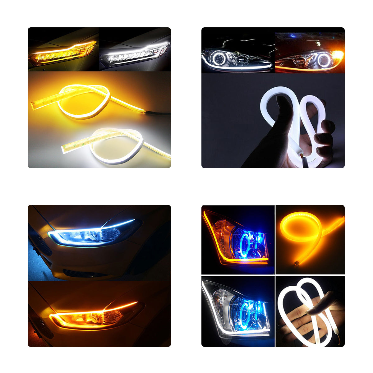 81724 Σετ 2 ΕΛΑΣΤΙΚΑ - FLEXIBLE DRL + FLASH TURN LIGHT LED CREE COB 45cm 12W 1800lm 360° DC 12V Αδιάβροχα IP65 Πορτοκαλί - Ψυχρό Λευκό 6000K