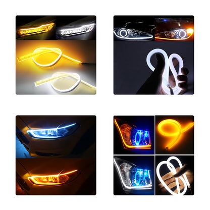 81724 Σετ 2 ΕΛΑΣΤΙΚΑ - FLEXIBLE DRL + FLASH TURN LIGHT LED CREE COB 45cm 12W 1800lm 360° DC 12V Αδιάβροχα IP65 Πορτοκαλί - Ψυχρό Λευκό 6000K