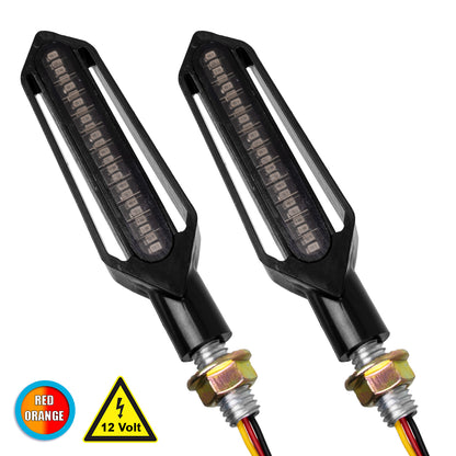 81756 ΣΕΤ 2 x Φλας Μοτοσυκλέτας Universal Knife LED SMD 5050 5W DC 12V 2 Λειτουργιών Κόκκινο για Πορείας-Stop & με Τρεχούμενο Εφέ Φωτισμού Πορτοκαλί για Φλας Αδιάβροχα IP65