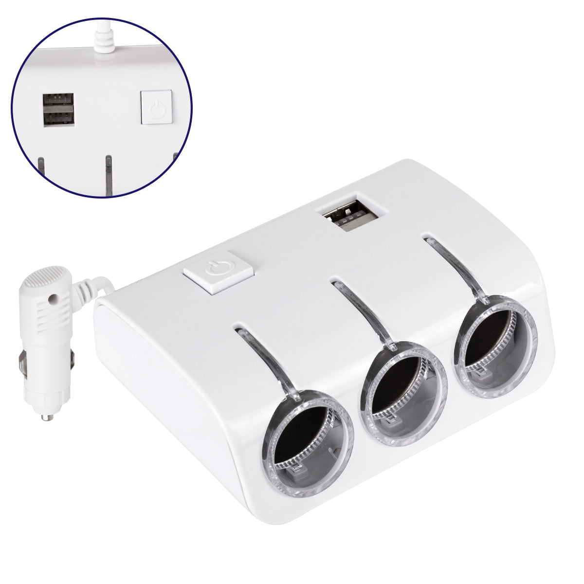 81807 Πολύπριζο - Φορτιστής Αυτοκινήτου 2 x USB 3.1A & 3 x Θύρες Αναπτήρα Αυτοκινήτου DC 12-24V Max 60W Μαύρο Λευκό