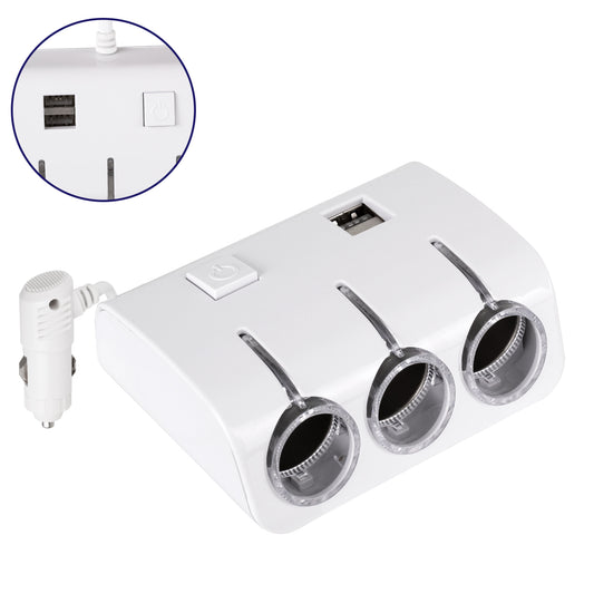 81807 Πολύπριζο - Φορτιστής Αυτοκινήτου 2 x USB 3.1A & 3 x Θύρες Αναπτήρα Αυτοκινήτου DC 12-24V Max 60W Μαύρο Λευκό