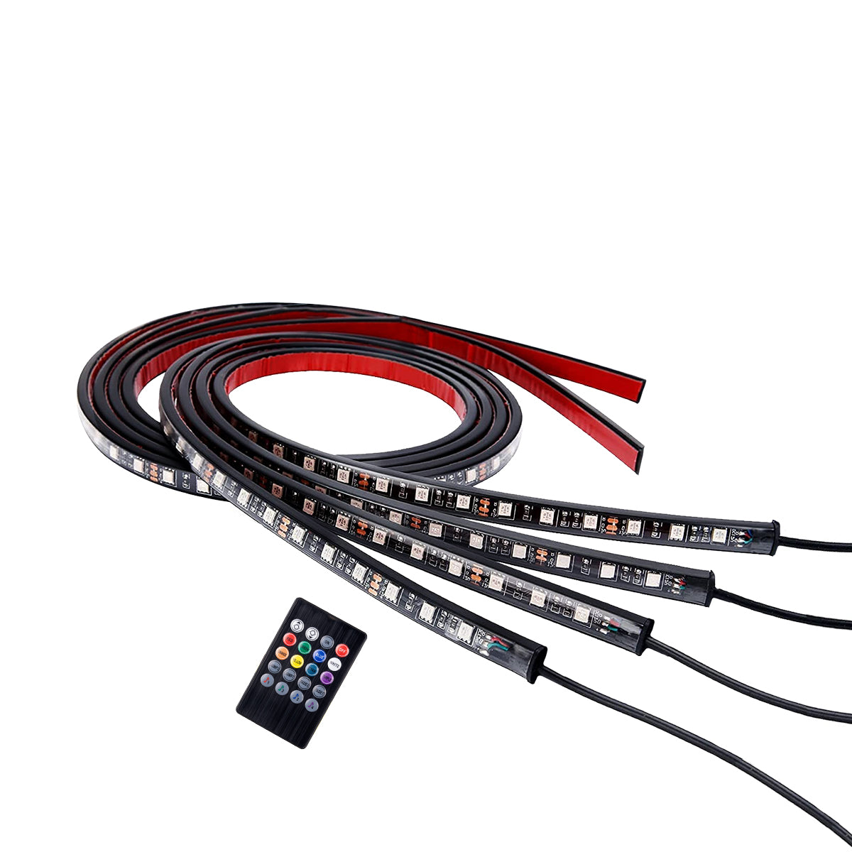 UNDERBODY 81841 Κιτ Διακοσμητικού Φωτισμού Αυτοκινήτου με IR Ασύρματο Χειριστήριο LED 72W 4320lm 120° DC 12V Αδιάβροχο IP65 Πολύχρωμο RGB - 2 Τεμάχια x Μ90 x Π1.3 x Υ1.3cm & 2 Τεμάχια x Μ120 x Π1.3 x Υ1.3 - Πακέτο 4 Τεμαχίων