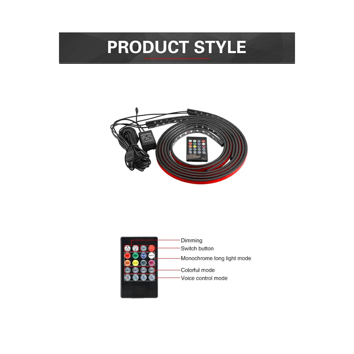 UNDERBODY 81841 Κιτ Διακοσμητικού Φωτισμού Αυτοκινήτου με IR Ασύρματο Χειριστήριο LED 72W 4320lm 120° DC 12V Αδιάβροχο IP65 Πολύχρωμο RGB - 2 Τεμάχια x Μ90 x Π1.3 x Υ1.3cm & 2 Τεμάχια x Μ120 x Π1.3 x Υ1.3 - Πακέτο 4 Τεμαχίων