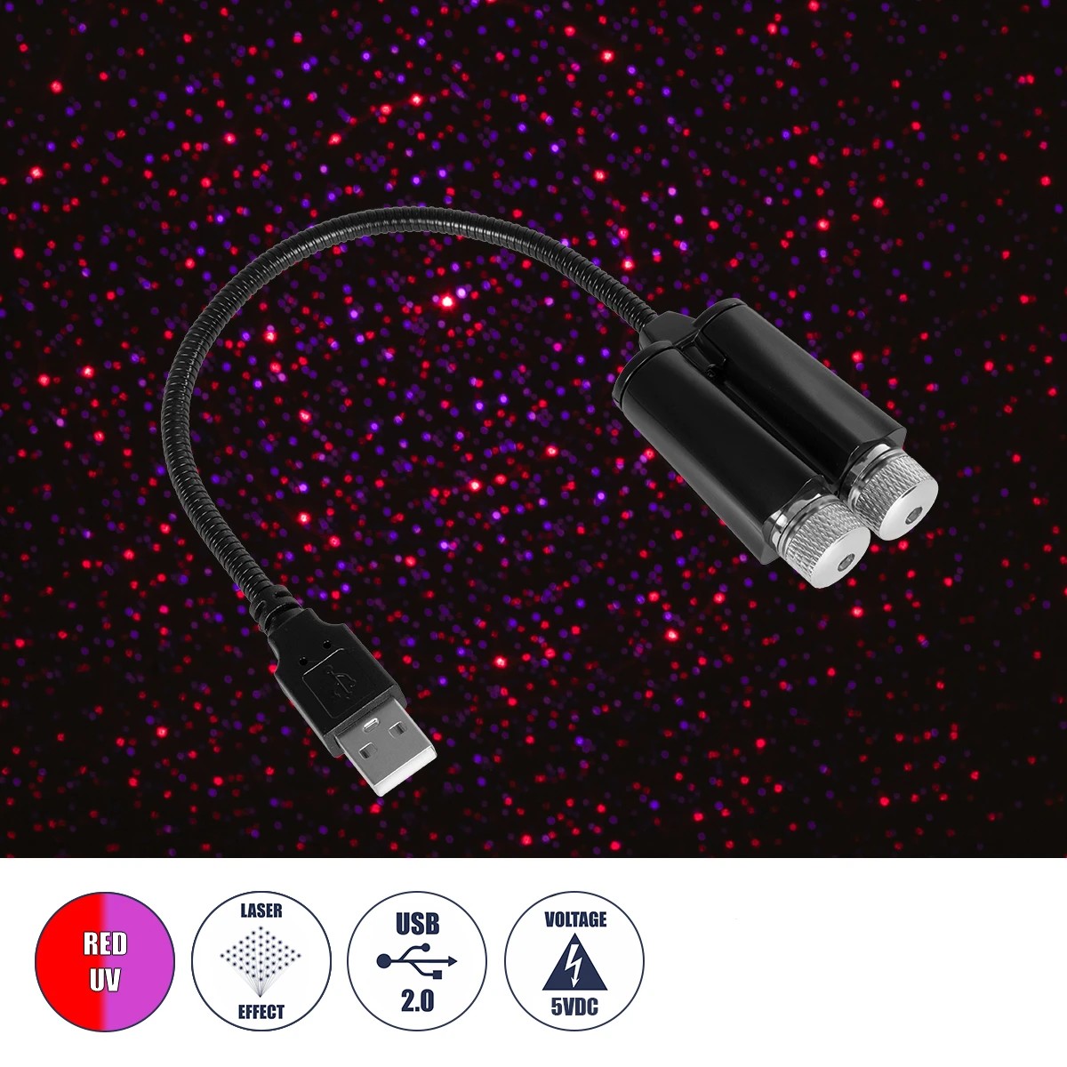 81845-DUAL Διακοσμητικό Φωτιστικό Ειδικών Φωτορυθμικών Εφέ PARTY Disco LASER DC 5V με Καλώδιο Τροφοδοσίας USB Κόκκινο IP20 Μ3.5 x Π3.5 x Υ21.5cm