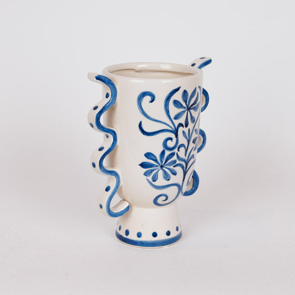 ΒΑΖΟ ΚΕΡΑΜΙΚΟ ΜΕ ΛΟΥΛΟΥΔΙΑ ΜΠΛΕ-ΛΕΥΚΟ 20.8x13x23.8