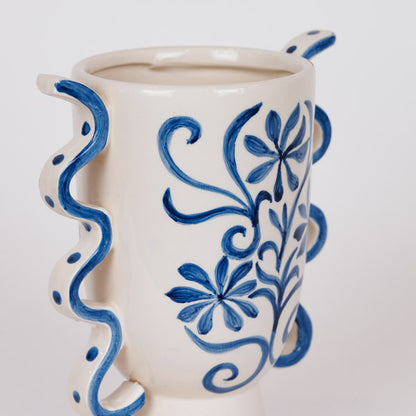 ΒΑΖΟ ΚΕΡΑΜΙΚΟ ΜΕ ΛΟΥΛΟΥΔΙΑ ΜΠΛΕ-ΛΕΥΚΟ 20.8x13x23.8