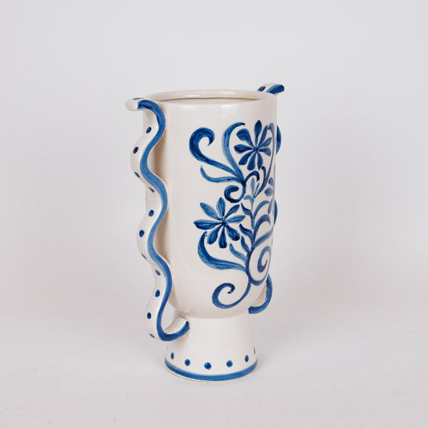 ΒΑΖΟ ΚΕΡΑΜΙΚΟ ΜΕ ΛΟΥΛΟΥΔΙΑ ΜΠΛΕ-ΛΕΥΚΟ 22.5x14x31