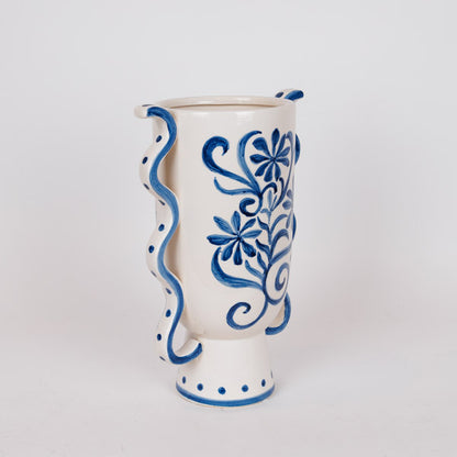 ΒΑΖΟ ΚΕΡΑΜΙΚΟ ΜΕ ΛΟΥΛΟΥΔΙΑ ΜΠΛΕ-ΛΕΥΚΟ 22.5x14x31