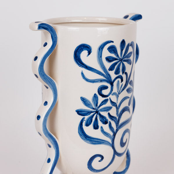 ΒΑΖΟ ΚΕΡΑΜΙΚΟ ΜΕ ΛΟΥΛΟΥΔΙΑ ΜΠΛΕ-ΛΕΥΚΟ 22.5x14x31