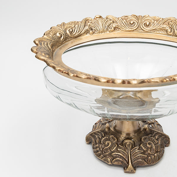 ΤΟΥΡΤΙΕΡΑ ΓΥΑΛΙΝΗ ΜΕ ΜΕΤΑΛΛΙΚΑ ΤΕΛΕΙΩΜΑΤΑ ΑΝΤΙΚΕ ΧΡΥΣΟ-ΔΙΑΦΑΝΕΣ ΓΥΑΛΙ 26x18x17