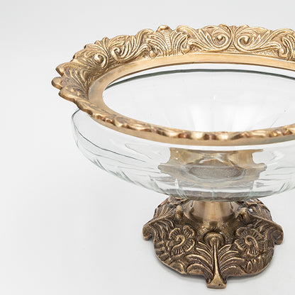 ΤΟΥΡΤΙΕΡΑ ΓΥΑΛΙΝΗ ΜΕ ΜΕΤΑΛΛΙΚΑ ΤΕΛΕΙΩΜΑΤΑ ΑΝΤΙΚΕ ΧΡΥΣΟ-ΔΙΑΦΑΝΕΣ ΓΥΑΛΙ 26x18x17