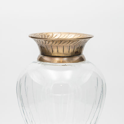 ΒΑΖΟ ΓΥΑΛΙΝΟ ΜΕ ΜΕΤΑΛΛΙΚΑ ΤΕΛΕΙΩΜΑΤΑ ΑΝΤΙΚΕ ΧΡΥΣΟ-ΔΙΑΦΑΝΕΣ ΓΥΑΛΙ 17x17x33