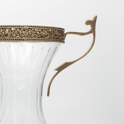 ΒΑΖΟ ΓΥΑΛΙΝΟ ΜΕ ΜΕΤΑΛΛΙΚΑ ΤΕΛΕΙΩΜΑΤΑ ΑΝΤΙΚΕ ΧΡΥΣΟ-ΔΙΑΦΑΝΕΣ ΓΥΑΛΙ 27x16x38