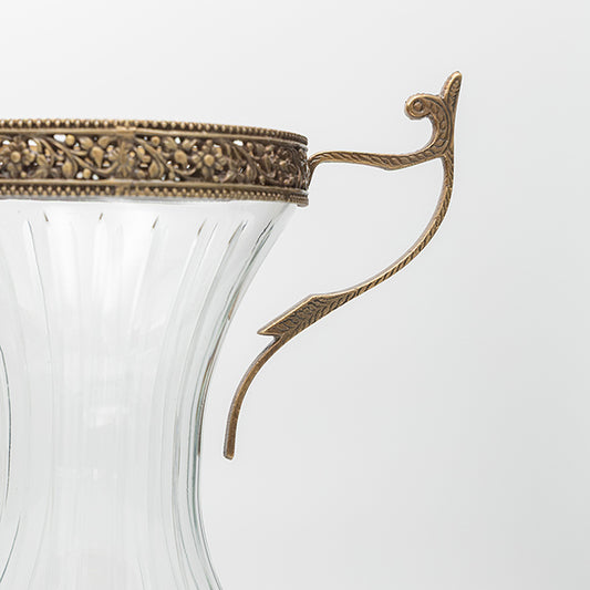 ΒΑΖΟ ΓΥΑΛΙΝΟ ΜΕ ΜΕΤΑΛΛΙΚΑ ΤΕΛΕΙΩΜΑΤΑ ΑΝΤΙΚΕ ΧΡΥΣΟ-ΔΙΑΦΑΝΕΣ ΓΥΑΛΙ 27x16x38