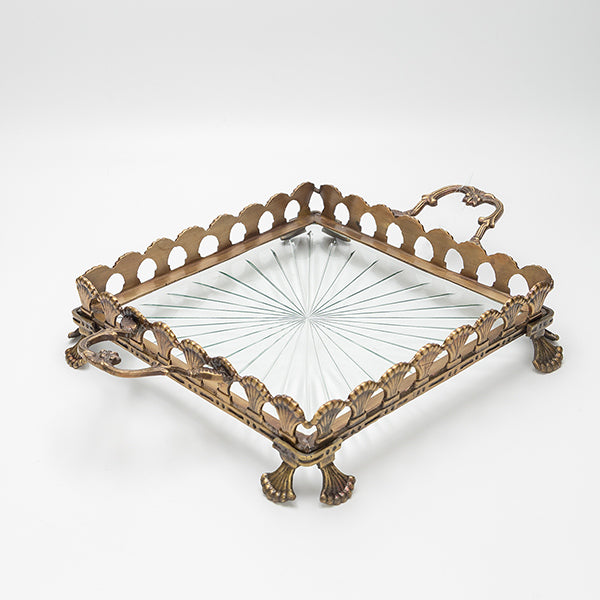 ΔΙΣΚΟΣ ΓΥΑΛΙΝΟΣ ΜΕ ΜΕΤΑΛΛΙΚΑ ΤΕΛΕΙΩΜΑΤΑ ΑΝΤΙΚΕ ΧΡΥΣΟ-ΔΙΑΦΑΝΕΣ ΓΥΑΛΙ 36x27x7