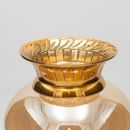 ΒΑΖΟ ΓΥΑΛΙΝΟ ΜΕ ΜΕΤΑΛΛΙΚΑ ΤΕΛΕΙΩΜΑΤΑ ΑΝΤΙΚΕ ΧΡΥΣΟ-ΜΕΛΙ ΓΥΑΛΙ 17x17x33