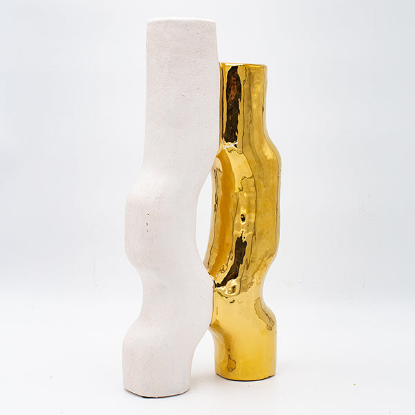 ΒΑΖΟ ΣΤΕΝΟ ΚΕΡΑΜΙΚΟ ΛΕΥΚΟ-ΧΡΥΣΟ 17.5x7x37.5