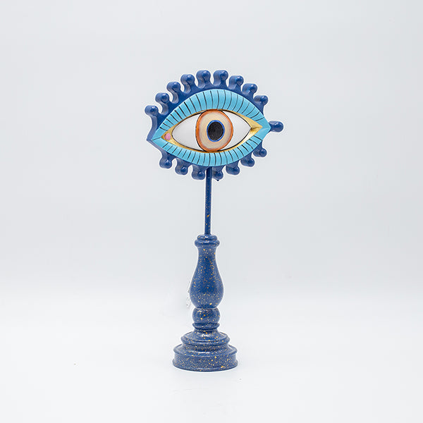 ΕΠΙΤΡΑΠΕΖΙΟ ΔΙΑΚΟΣΜΗΤΙΚΟ ΣΕ ΣΧΗΜΑ ΜΑΤΙΟΥ ΠΟΛΥΡΕΖΙΝ ΜΠΛΕ ΚΑΙ ΧΡΥΣΕΣ ΛΕΠΤΟΜΕΡΕΙΕΣ 16x6.5x30