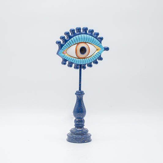 ΕΠΙΤΡΑΠΕΖΙΟ ΔΙΑΚΟΣΜΗΤΙΚΟ ΣΕ ΣΧΗΜΑ ΜΑΤΙΟΥ ΠΟΛΥΡΕΖΙΝ ΜΠΛΕ ΚΑΙ ΧΡΥΣΕΣ ΛΕΠΤΟΜΕΡΕΙΕΣ 16x6.5x30