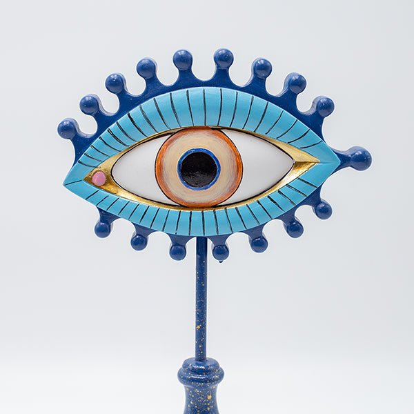 ΕΠΙΤΡΑΠΕΖΙΟ ΔΙΑΚΟΣΜΗΤΙΚΟ ΣΕ ΣΧΗΜΑ ΜΑΤΙΟΥ ΠΟΛΥΡΕΖΙΝ ΜΠΛΕ ΚΑΙ ΧΡΥΣΕΣ ΛΕΠΤΟΜΕΡΕΙΕΣ 16x6.5x30