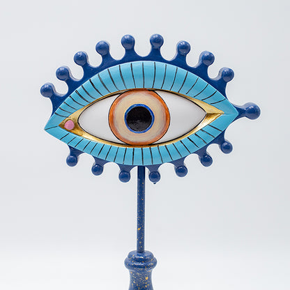 ΕΠΙΤΡΑΠΕΖΙΟ ΔΙΑΚΟΣΜΗΤΙΚΟ ΣΕ ΣΧΗΜΑ ΜΑΤΙΟΥ ΠΟΛΥΡΕΖΙΝ ΜΠΛΕ ΚΑΙ ΧΡΥΣΕΣ ΛΕΠΤΟΜΕΡΕΙΕΣ 16x6.5x30