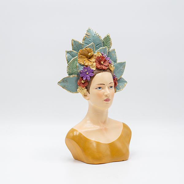 ΔΙΑΚΟΣΜΗΤΙΚΟ ΓΛΥΠΤΟ ΠΡΟΤΟΜΗ ΓΥΝΑΙΚΑΣ ΜΕ ΦΥΛΛΑ ΚΑΙ ΛΟΥΛΟΥΔΙΑ ΣΤΑ ΜΑΛΛΙΑ ΠΟΛΥΡΕΖΙΝ ΠΟΛΥΧΡΩΜΟ 17.5x9.5x28