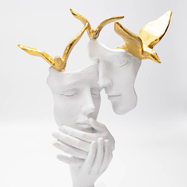 ΔΙΑΚΟΣΜΗΤΙΚΟ ΖΕΥΓΑΡΙ & ΠΕΡΙΣΤΕΡΙΑ ΠΟΛΥΡΕΖΙΝ ΛΕΥΚΟ-ΧΡΥΣΟ 22.2x11.7x33.5