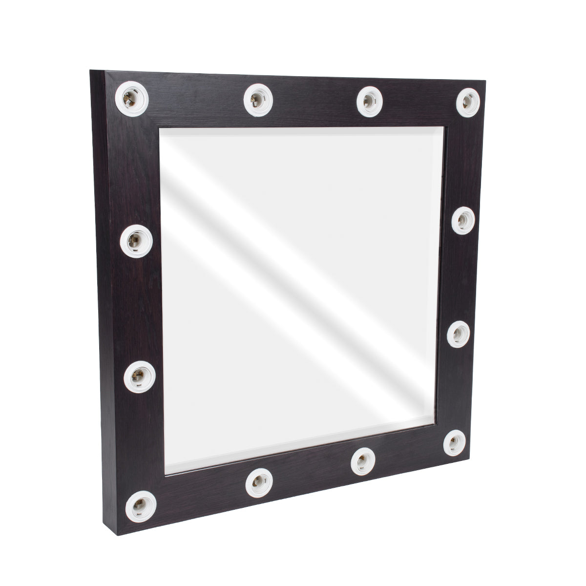 MAKEUP MIRROR-80x80-2 Μοντέρνος Καθρέπτης Μακιγιάζ με Πλαίσιο Φυσικού Ξύλου με Διακόπτη On/Off 12 x E27 AC220-240V - Μ80 x Π7 x Υ80cm - Καφέ Wenge