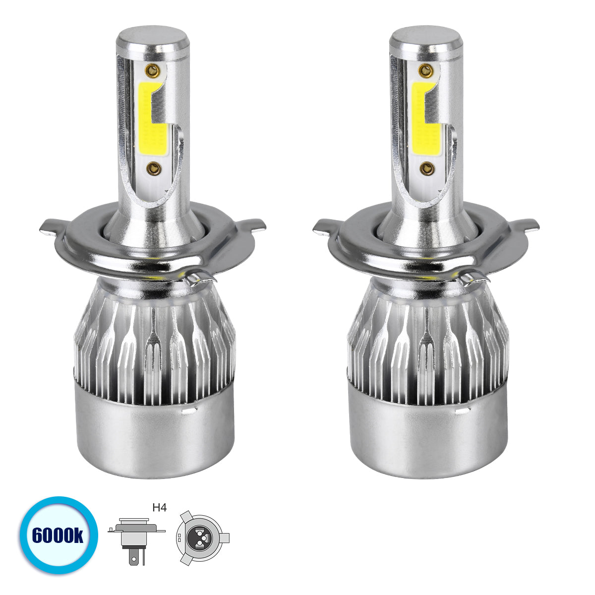 LEDKITC6 82002 Λάμπα H4 LED 24W/48W 3600lm/7200lm 360° DC 12-24V Αδιάβροχο IP65 Ψυχρό Λευκό 6000K - CREE COB Chip - Μ3.5 x Π3.5 x Υ9.5 - Πακέτο 2 Τεμαχίων