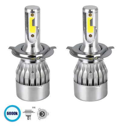 LEDKITC6 82002 Λάμπα H4 LED 24W/48W 3600lm/7200lm 360° DC 12-24V Αδιάβροχο IP65 Ψυχρό Λευκό 6000K - CREE COB Chip - Μ3.5 x Π3.5 x Υ9.5 - Πακέτο 2 Τεμαχίων