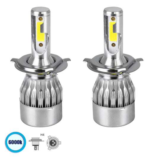 LEDKITC6 82002 Λάμπα H4 LED 24W/48W 3600lm/7200lm 360° DC 12-24V Αδιάβροχο IP65 Ψυχρό Λευκό 6000K - CREE COB Chip - Μ3.5 x Π3.5 x Υ9.5 - Πακέτο 2 Τεμαχίων