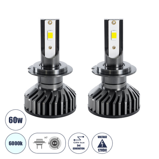 LEDKITF2 82023 Λάμπα H7 CANbus LED 30W/60W 3500lm/7000lm 360° DC 12-24V Αδιάβροχο IP65 Ψυχρό Λευκό 6000K - CREE COB Chip - Μ4 x Π4 x Υ6.6 - Πακέτο 2 Τεμαχίων