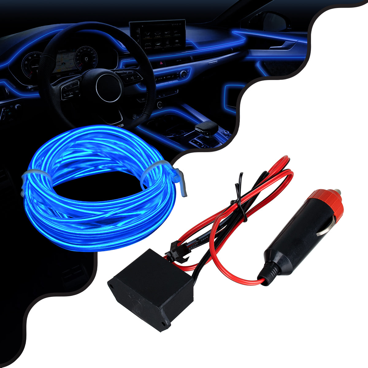 82205 TUBE 360° Degree Διακοσμητική EL-Wire Neon Αυτοκινήτου Κορδόνι ΣΕΤ 3m 1W/3m 30lm/m 360° DC 12V με Βύσμα Αναπτήρα Αυτοκινήτου Αδιάβροχη IP68 Μπλε
